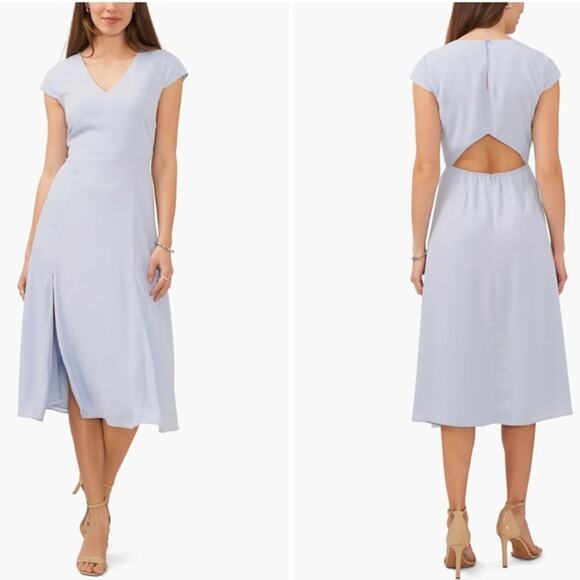 Halogen V-neck Cutout Midi Dress Kentucky blue Side Slit Womens Medium - Picture 1 of 13